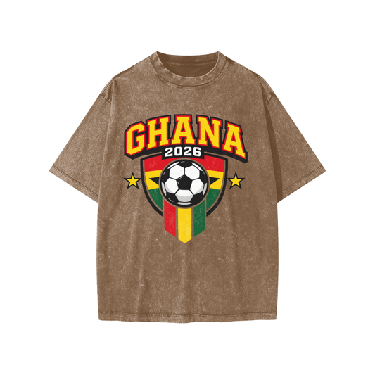 Ghana World Cup 2026 kids' supporter T-shirt by ODMPOD featuring vibrant Ghana flag and soccer design for young fans