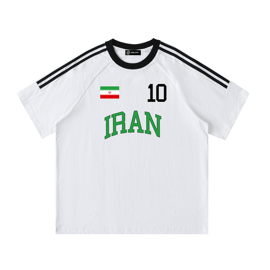 Unisex cotton crewneck T-shirt with Iran Sports branding, featuring a comfortable fit and casual style by ODMPOD.