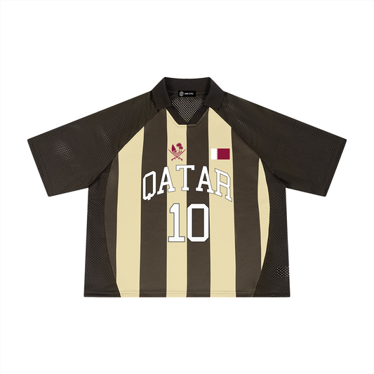 Qatar Soccer Jersey – Unisex Striped Mesh Boxy Fit | World Cup 2026