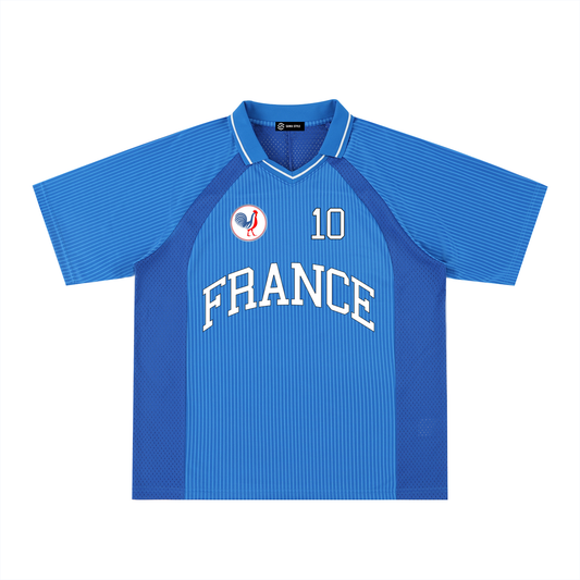 France Striped V-Neck Soccer Jersey – Drop Shoulder Oversized Tee | Black, Blue & Navy | World Cup 2026
