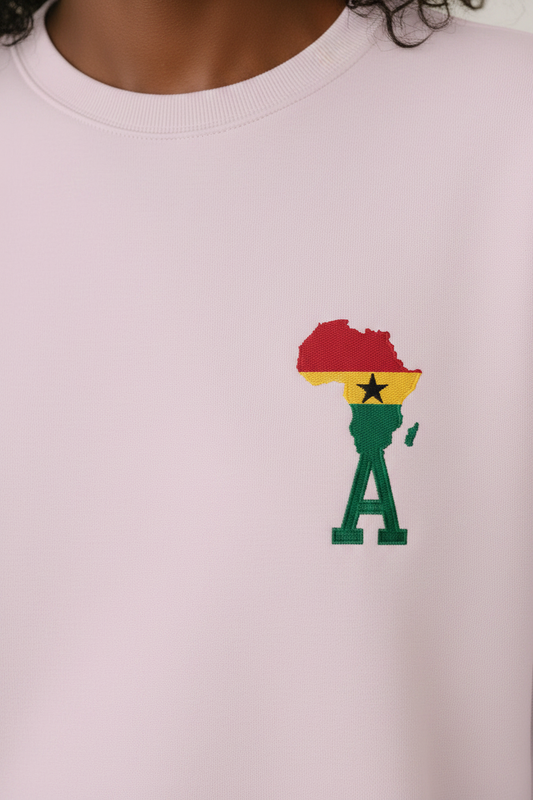 Ghana Flag Embroidery Sweatshirt Closeup Mockup