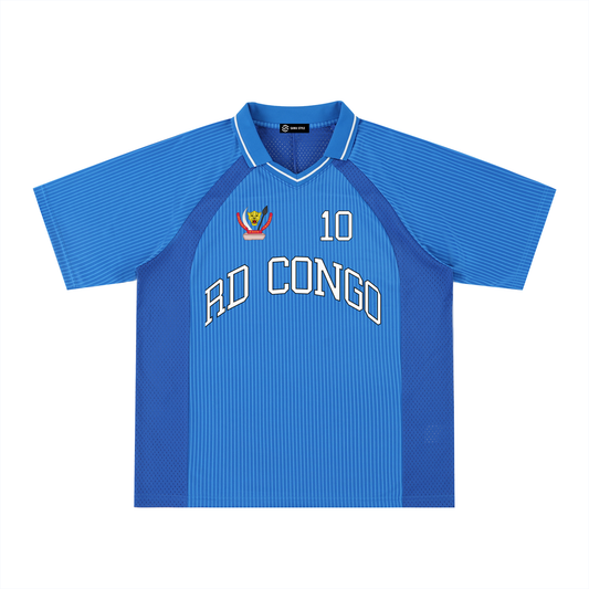RD Congo Football Fan V-Neck Shirt Personalized Soccer Jersey (100% Polyester) - Blue / M