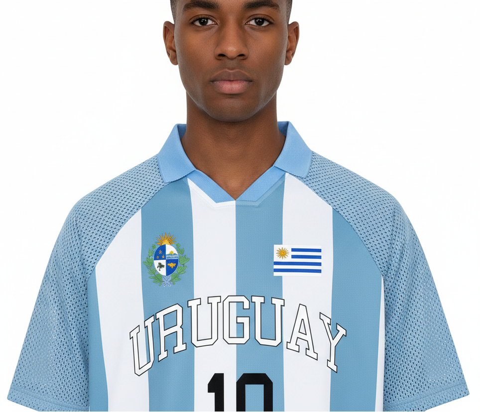 Uruguay Soccer Jersey – Unisex Striped Mesh Boxy Fit | World Cup 2026