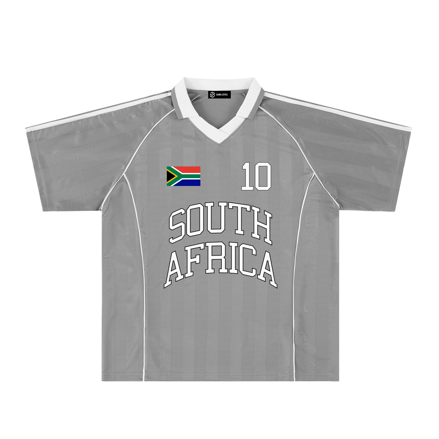 South Africa sports stripe collared jersey by ODMPOD featuring vibrant green and yellow design with team logo on the chest.