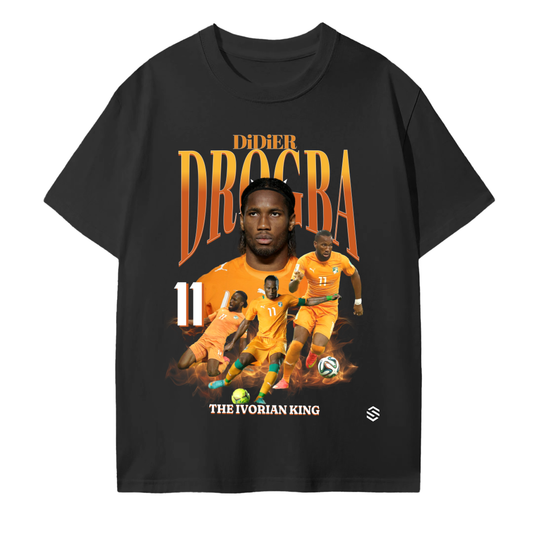 ODMPOD Drogba unisex cotton T-shirt with graphic print featuring a casual, comfortable design on a white fabric background.