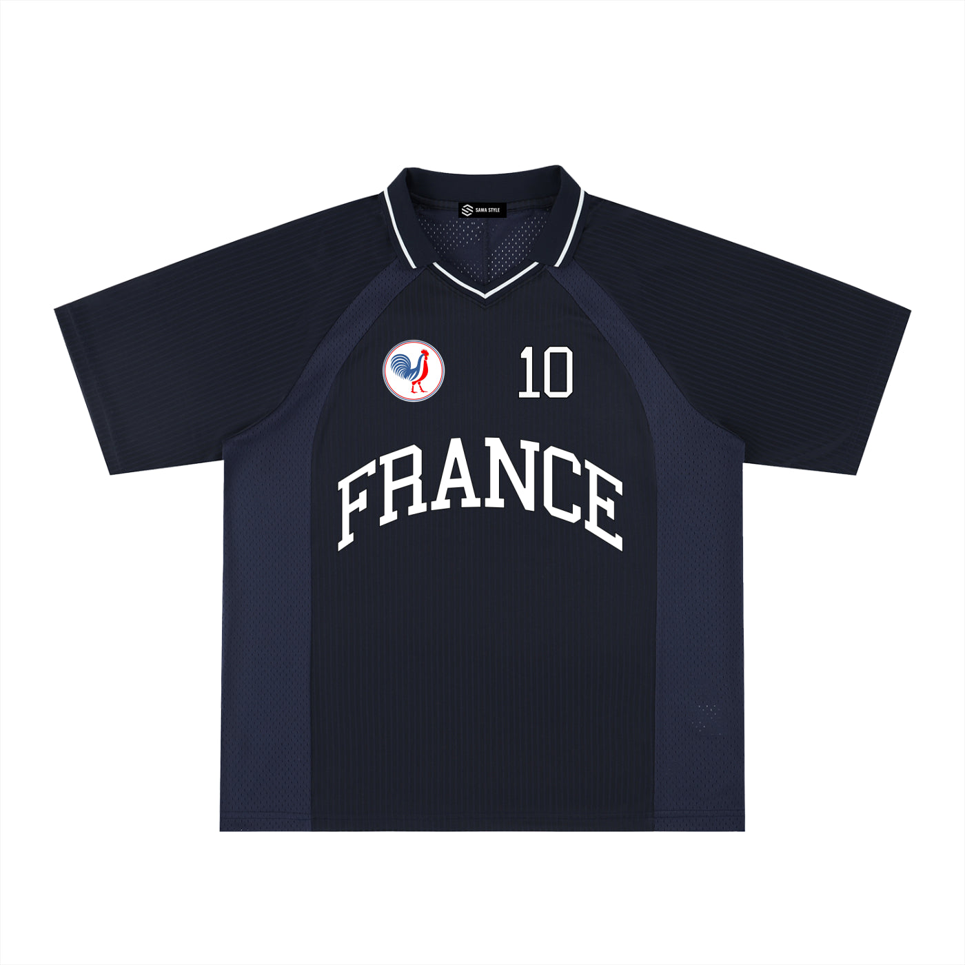 France Striped V-Neck Soccer Jersey – Drop Shoulder Oversized Tee | Black, Blue & Navy | World Cup 2026