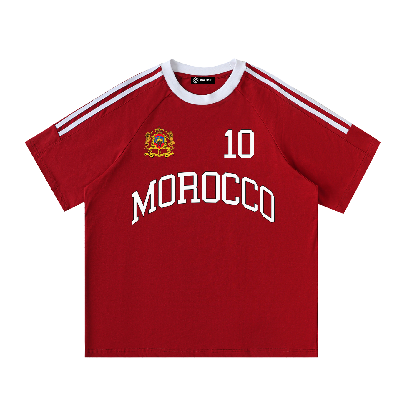 Unisex Morocco Maroc cotton crewneck T-shirt by ODMPOD, featuring a comfortable fit and graphic design on the front.
