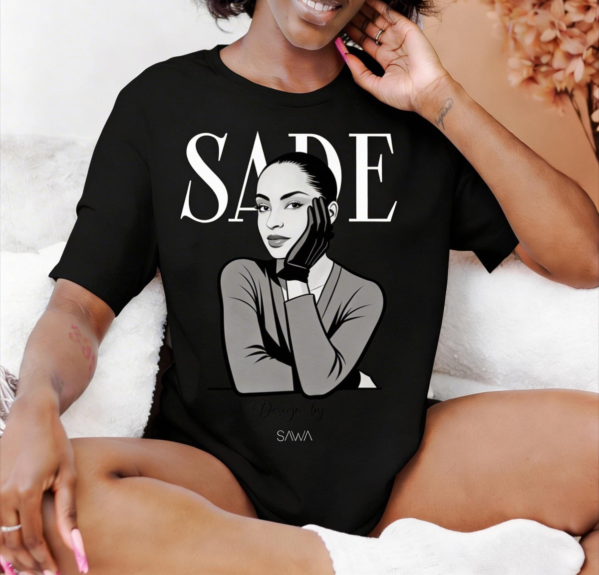 Sade Adu Black and White Cotton T-Shirt