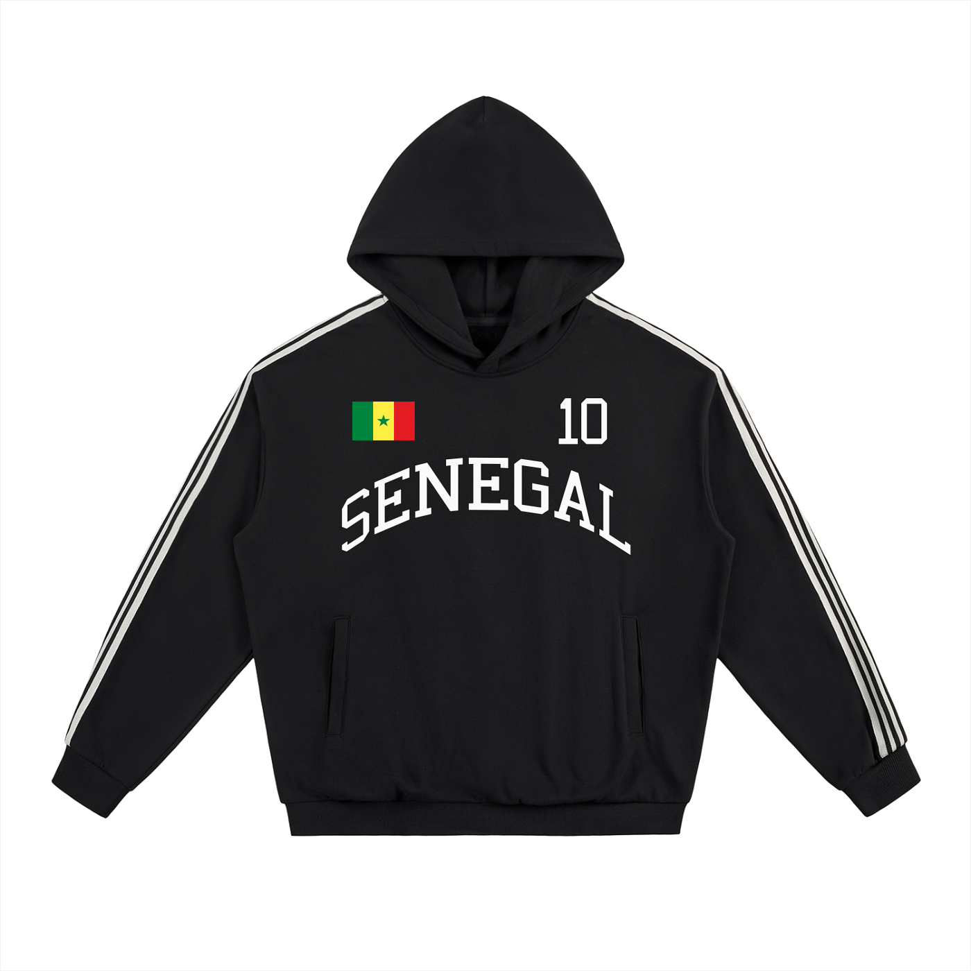 Senegal Side Stripe Drop-Shoulder Hoodie – Unisex Oversized Fleece