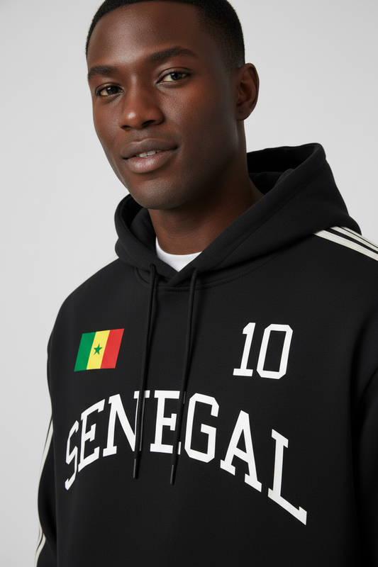 Senegal Side Stripe Drop-Shoulder Hoodie – Unisex Oversized Fleece