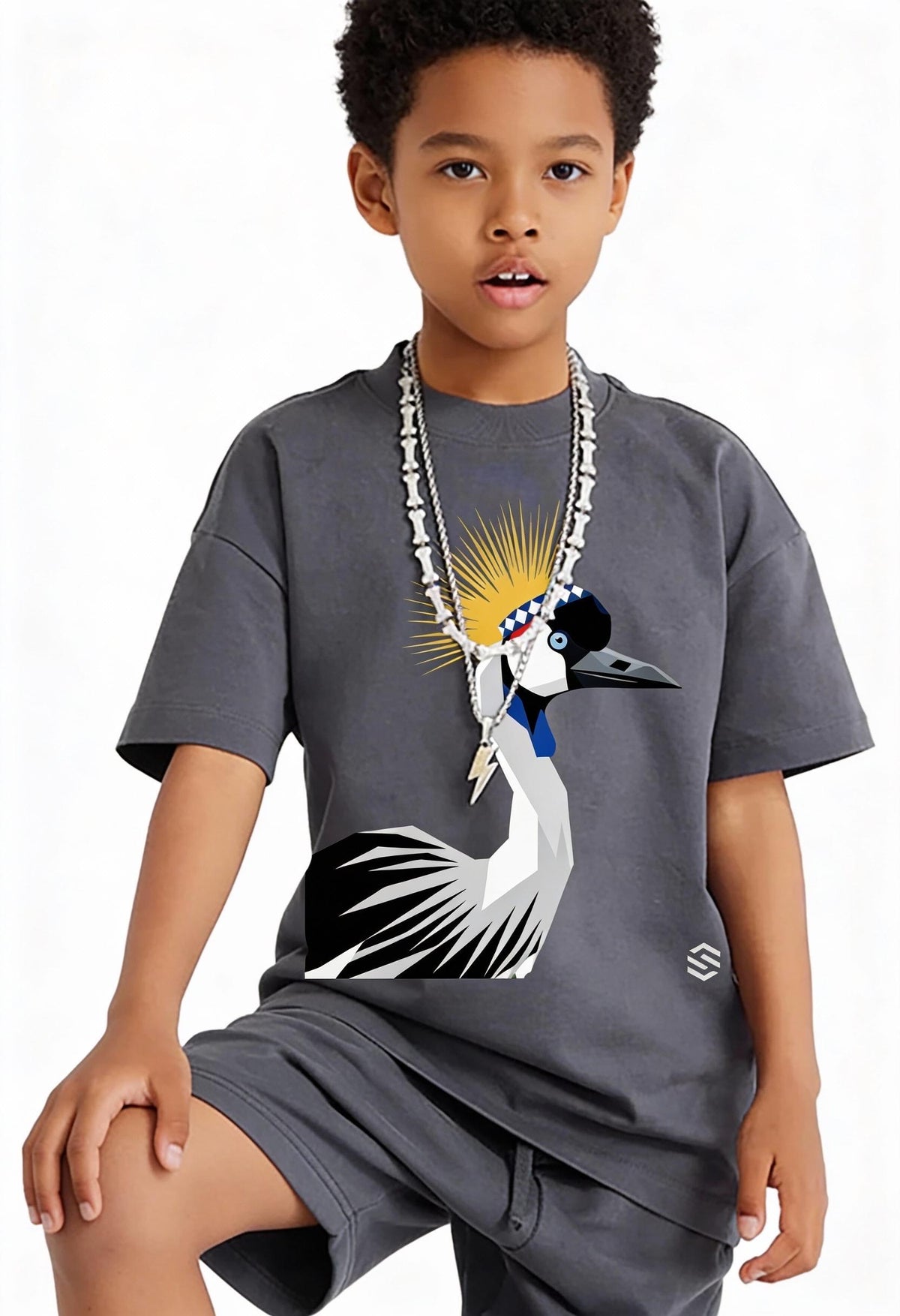 T-shirt Enfant Grue Royale d'Afrique | 100 % Coton Oiseau d'Afrique de l'Est | Inspiré du Rwanda et de l'Ouganda