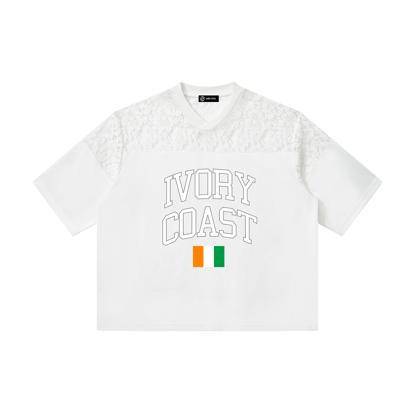 Ivory Coast Lace Panel V-Neck Tee