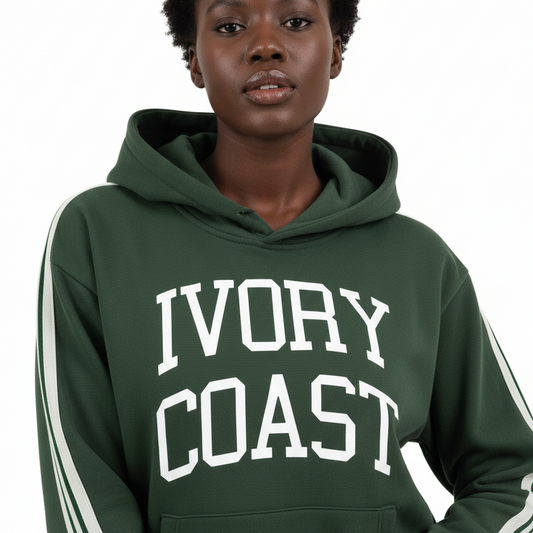 Green hoodie with white stripes on sleeves and 'BANNED' logo on a white background