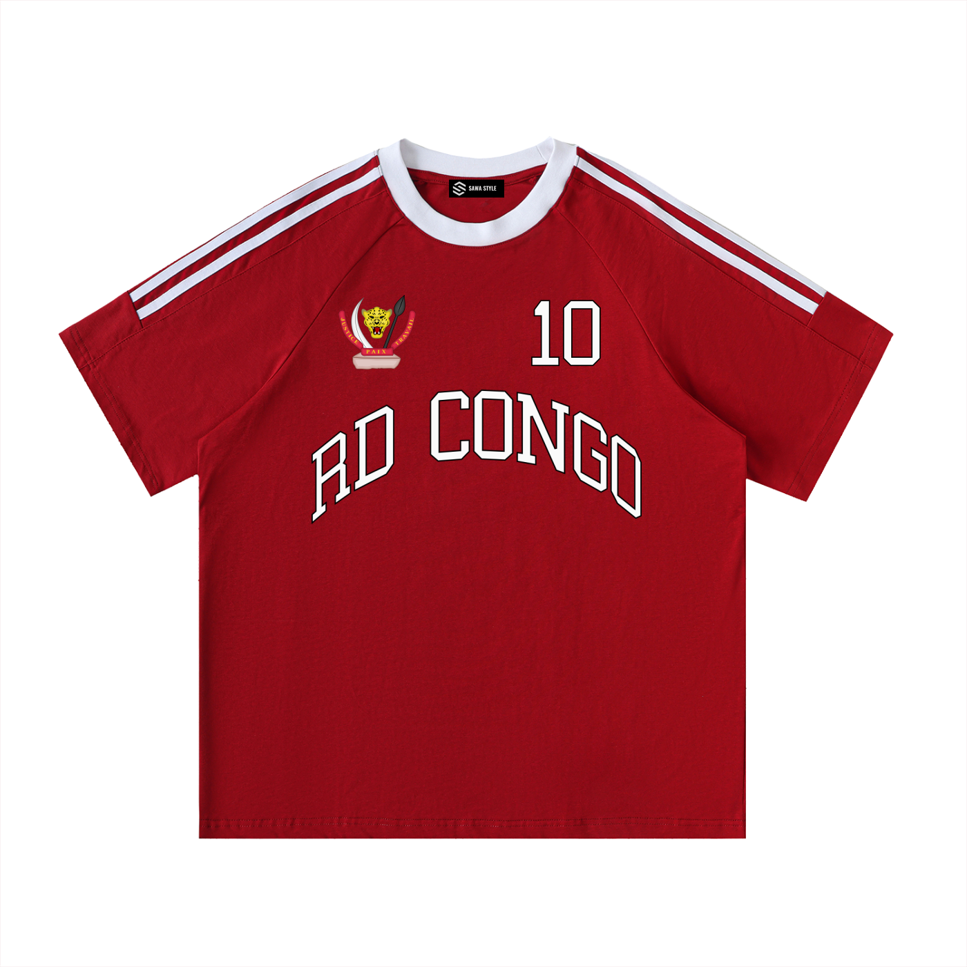 ODMPOD RD Congo football fan T-shirt made of custom cotton jersey, featuring vibrant team colors and logo on front.