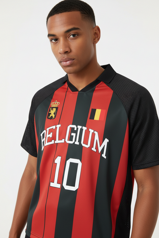 Belgium Soccer Jersey – Unisex Striped Mesh Boxy Fit | World Cup 2026