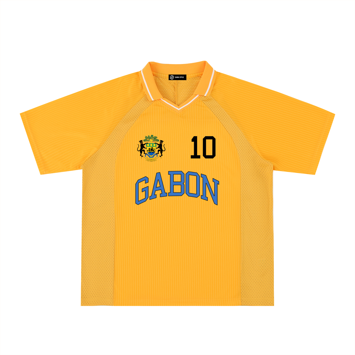 Gabon AFCON 2027 Striped V-Neck Soccer Jersey