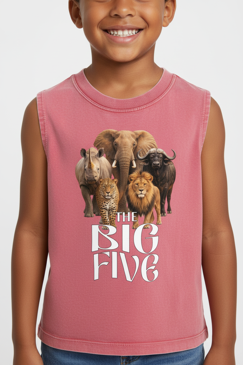 Big Five Kids' Snow Washed Tank Top, elephant, lion, buffalo, rhino, leopard