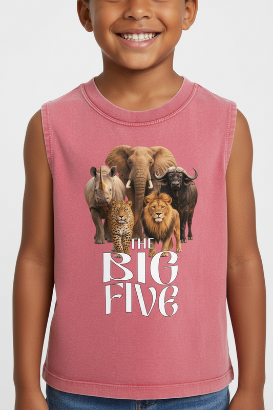 Big Five Kids' Snow Washed Tank Top, elephant, lion, buffalo, rhino, leopard