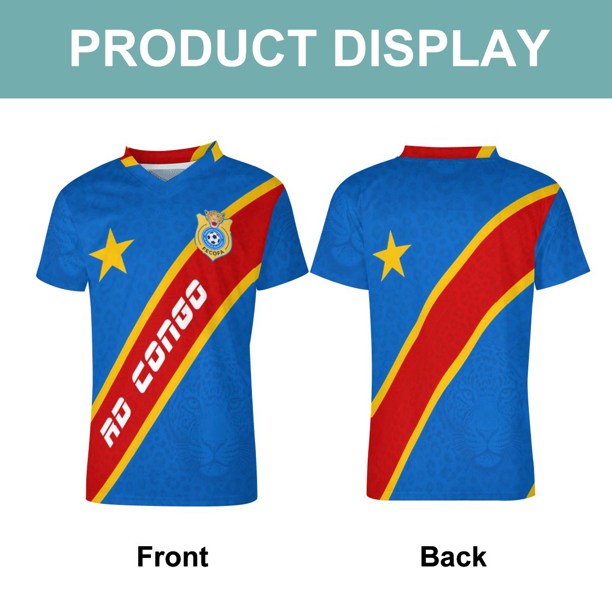 RDC Leopard Soccer Jersey, RD Congo Supporter jersey, Personalized Name & Number, Camisa De Futbol