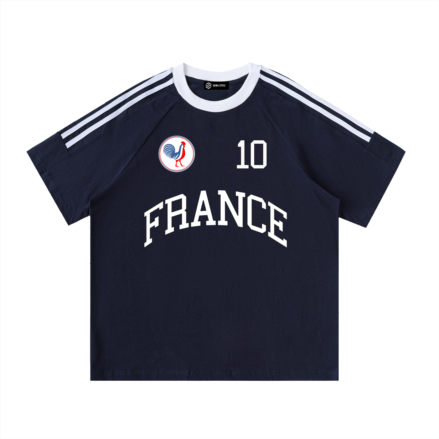 France Contrast Tape Crewneck Cotton T-Shirt
