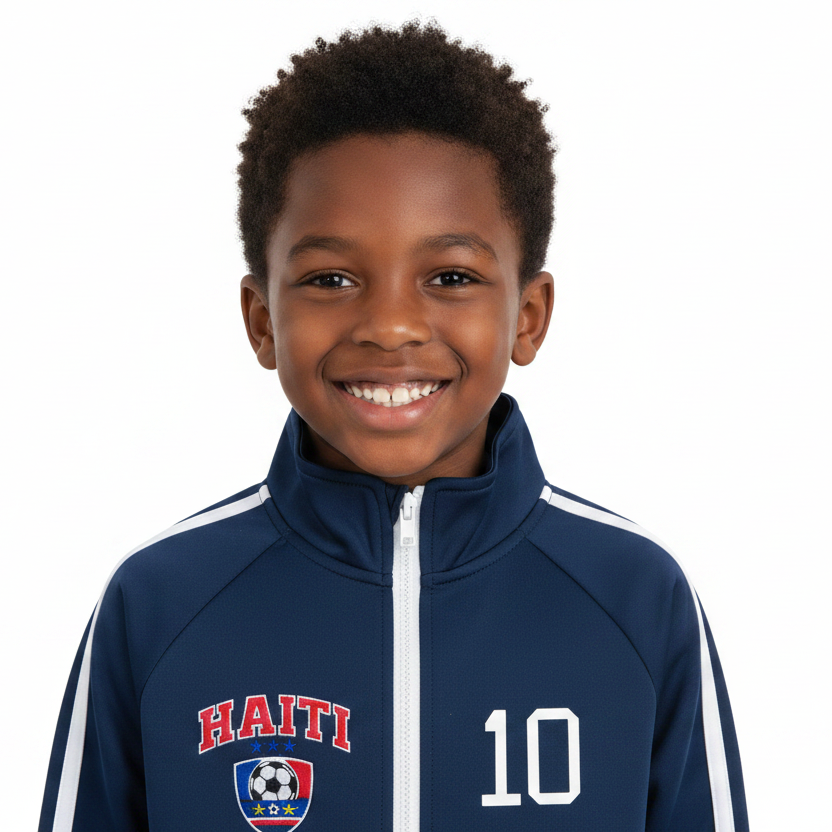Haiti Football Kids' Coach Jacket – Contrast Tape Track Top | World Cup 2026