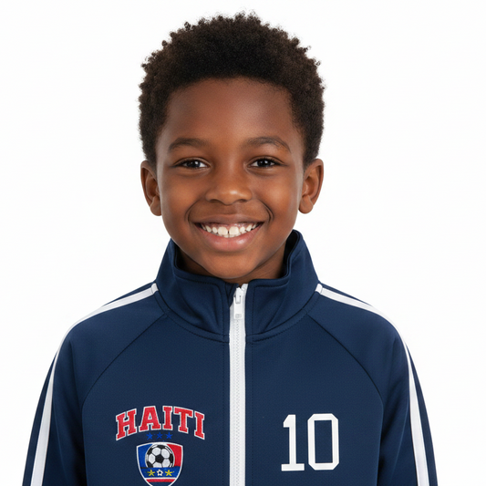 Haiti Football Kids' Coach Jacket – Contrast Tape Track Top | World Cup 2026