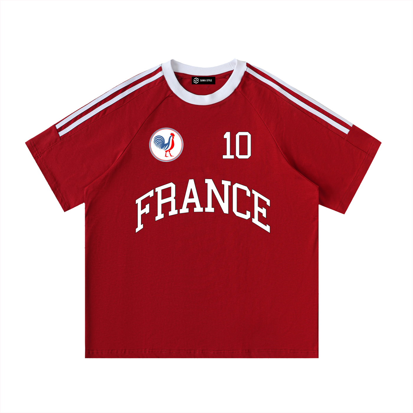 France Contrast Tape Crewneck Cotton T-Shirt