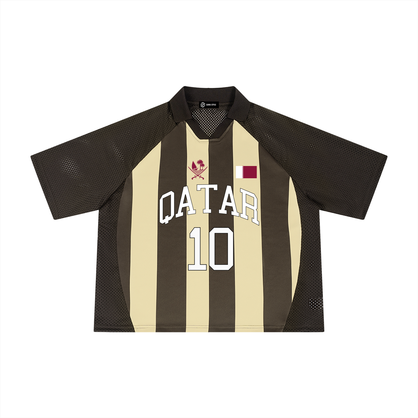 Qatar Soccer Jersey – Unisex Striped Mesh Boxy Fit | World Cup 2026