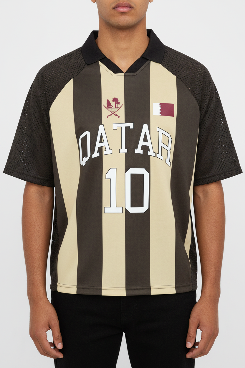 Qatar Soccer Jersey – Unisex Striped Mesh Boxy Fit | World Cup 2026