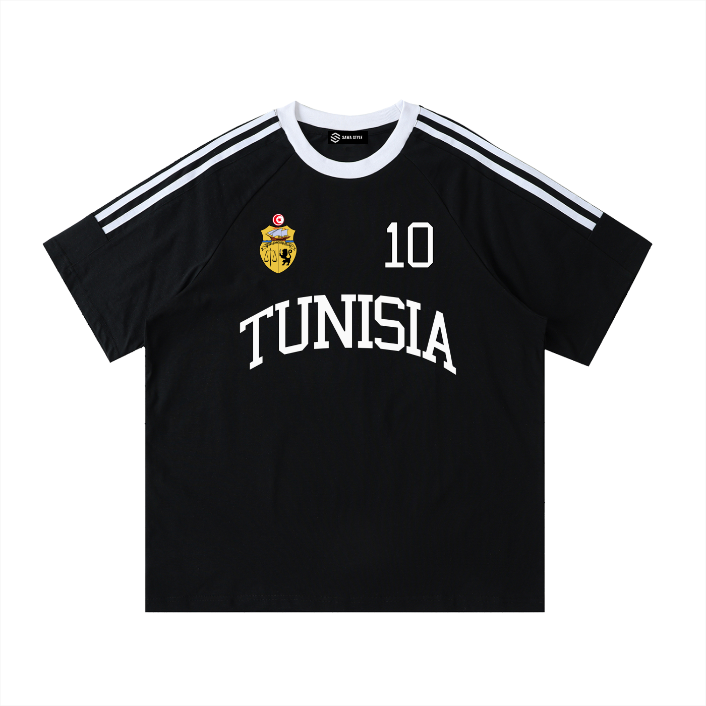 ODMPOD Tunisia Tunisie unisex cotton sports crewneck T-shirt, comfortable casual wear, showcasing the printed design.