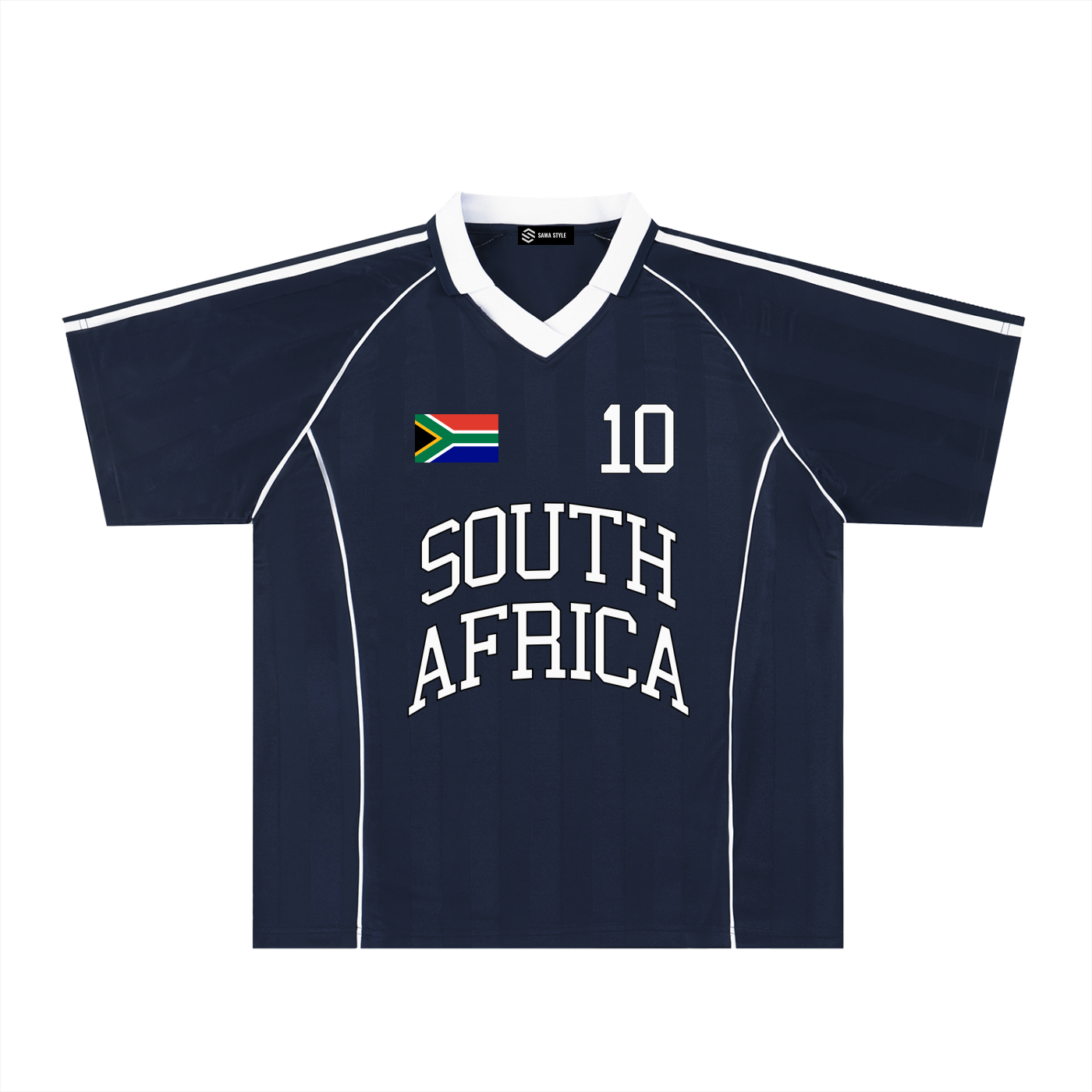 South Africa sports stripe collared jersey by ODMPOD featuring green and yellow design with team logo on the front.