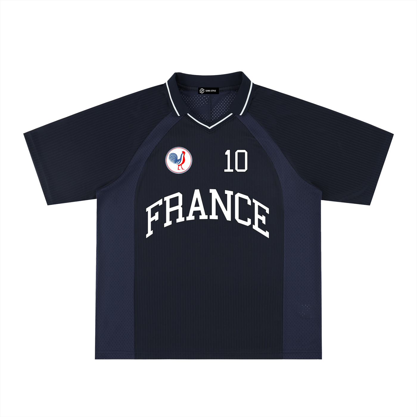 France Striped V-Neck Soccer Jersey – Drop Shoulder Oversized Tee | Black, Blue & Navy | World Cup 2026