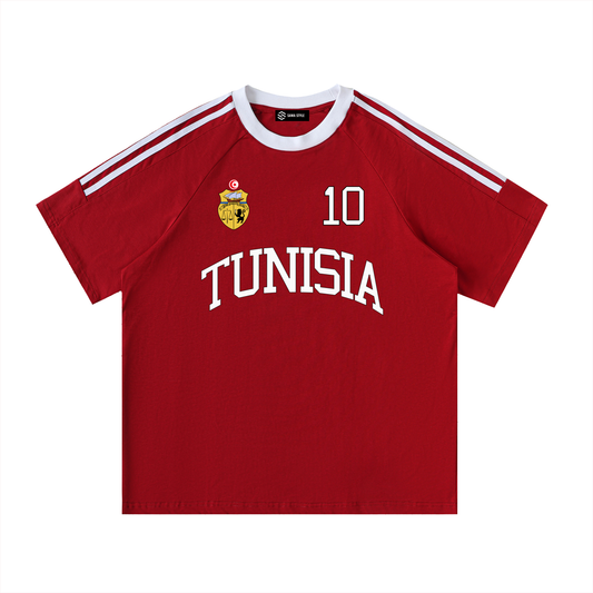 Unisex Tunisia Tunisie Sports crewneck cotton T-shirt by ODMPOD, showcasing a comfortable fit and classic design.