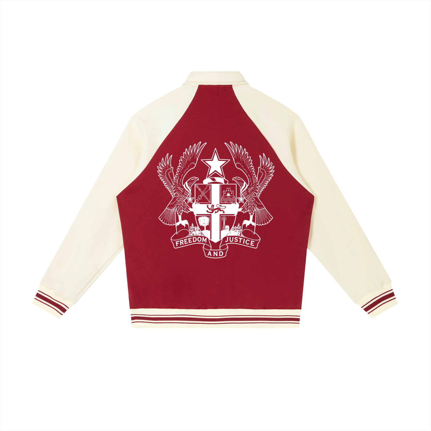 Customizable Ghana baseball jacket by ODMPOD featuring vibrant colors and embroidered Ghana flag design.