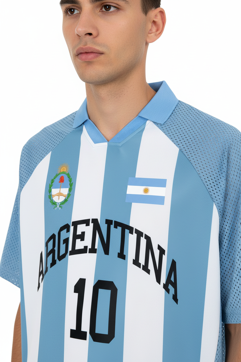 Argentina Soccer Jersey – Unisex Striped Mesh Boxy Fit | World Cup 2026
