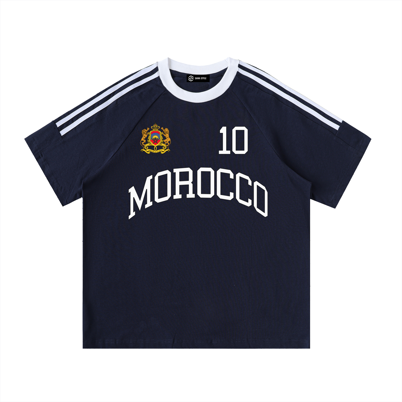 ODMPOD Morocco Maroc unisex cotton crewneck T-shirt displayed flat with graphic design and soft fabric texture.