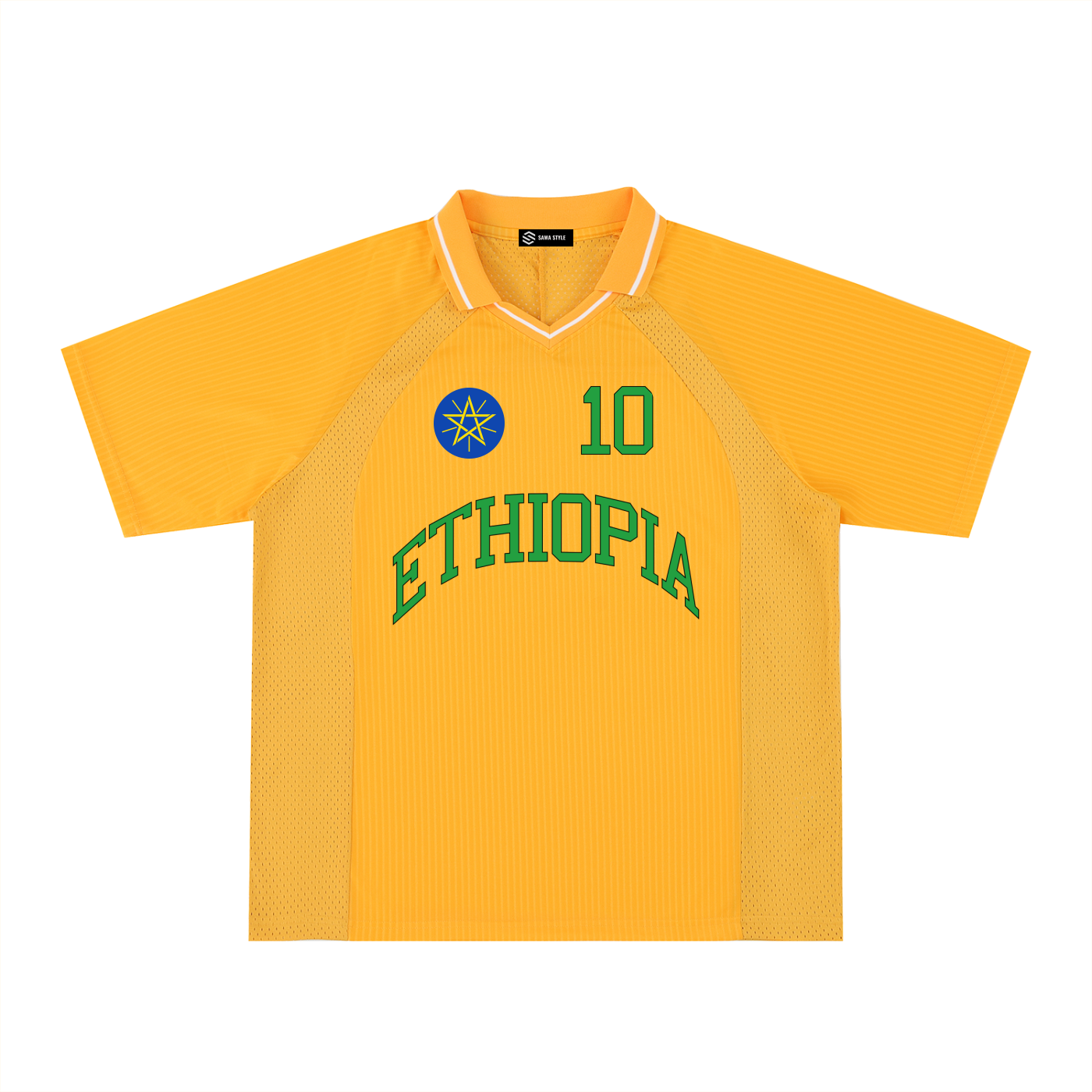 Ethiopia sports striped V-neck jersey by ODMPOD featuring bold stripes and athletic fit for ultimate performance.