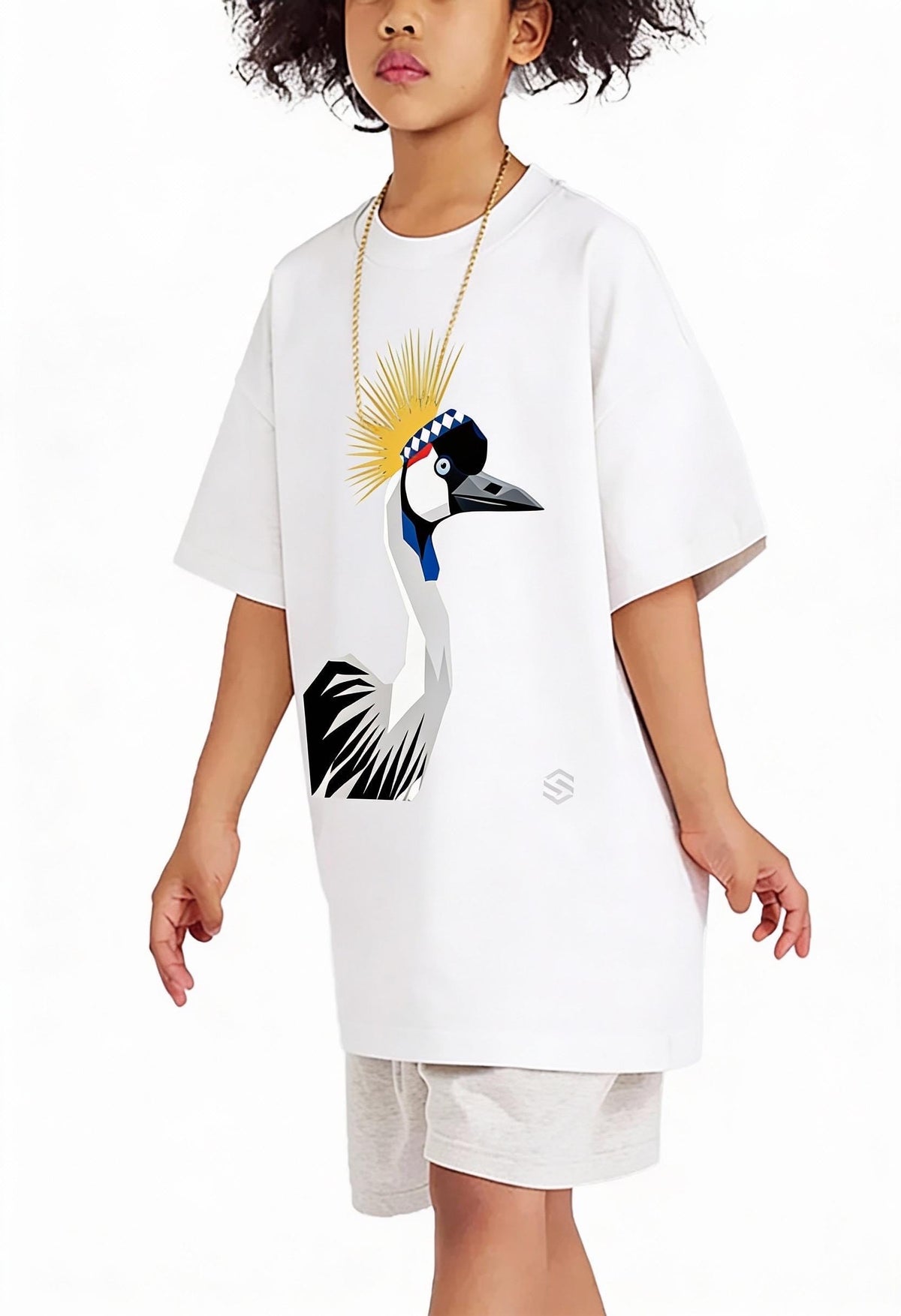 T-shirt Enfant Grue Royale d'Afrique | 100 % Coton Oiseau d'Afrique de l'Est | Inspiré du Rwanda et de l'Ouganda