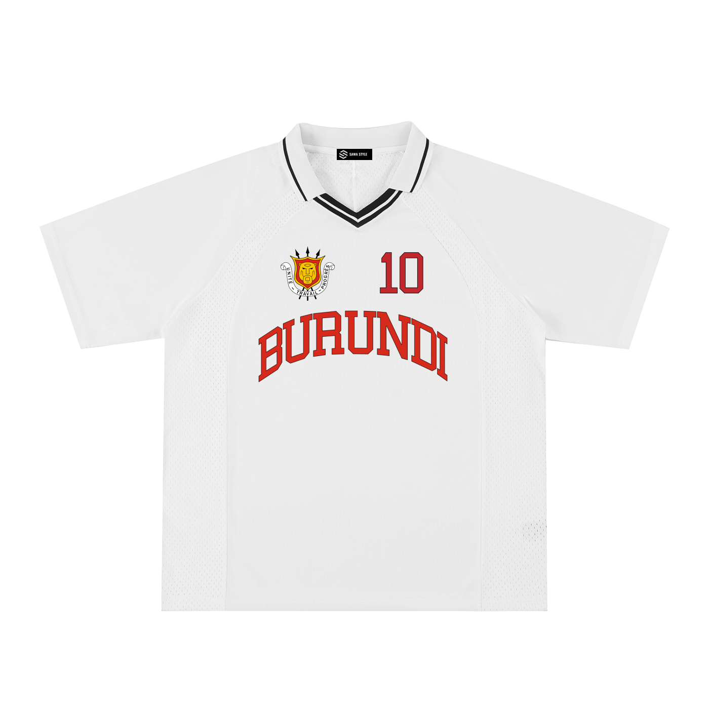 Burundi Sports Fan Jersey by ODMPOD with personalized number 10, featuring team colors and breathable fabric.