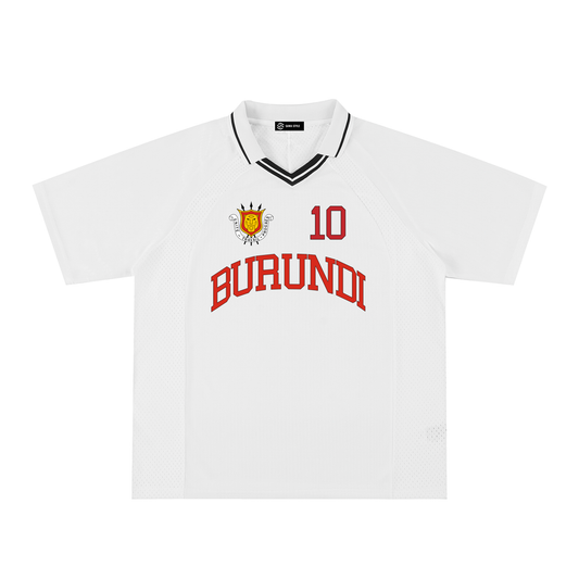 Burundi Sports Fan Jersey by ODMPOD with personalized number 10, featuring team colors and breathable fabric.