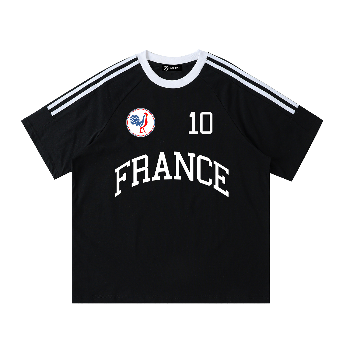 France Contrast Tape Crewneck Cotton T-Shirt