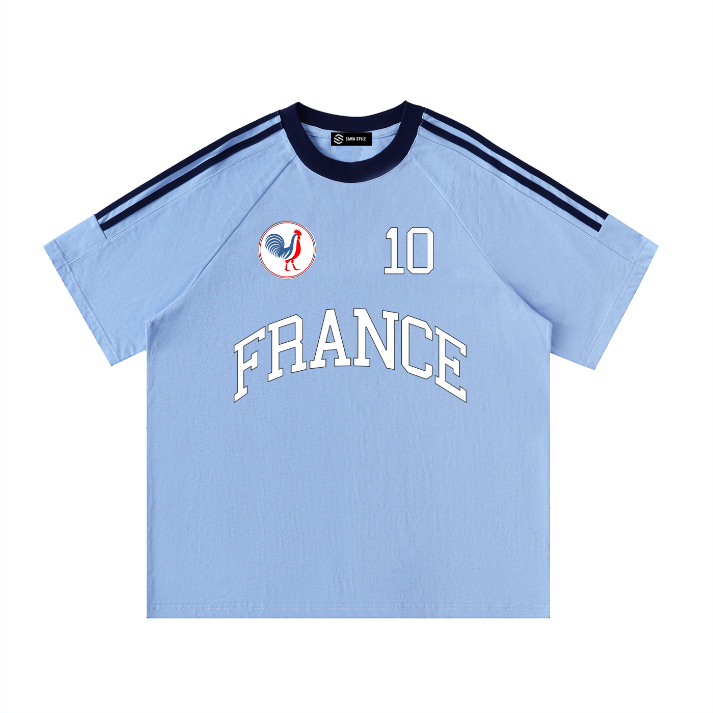 France Contrast Tape Crewneck Cotton T-Shirt