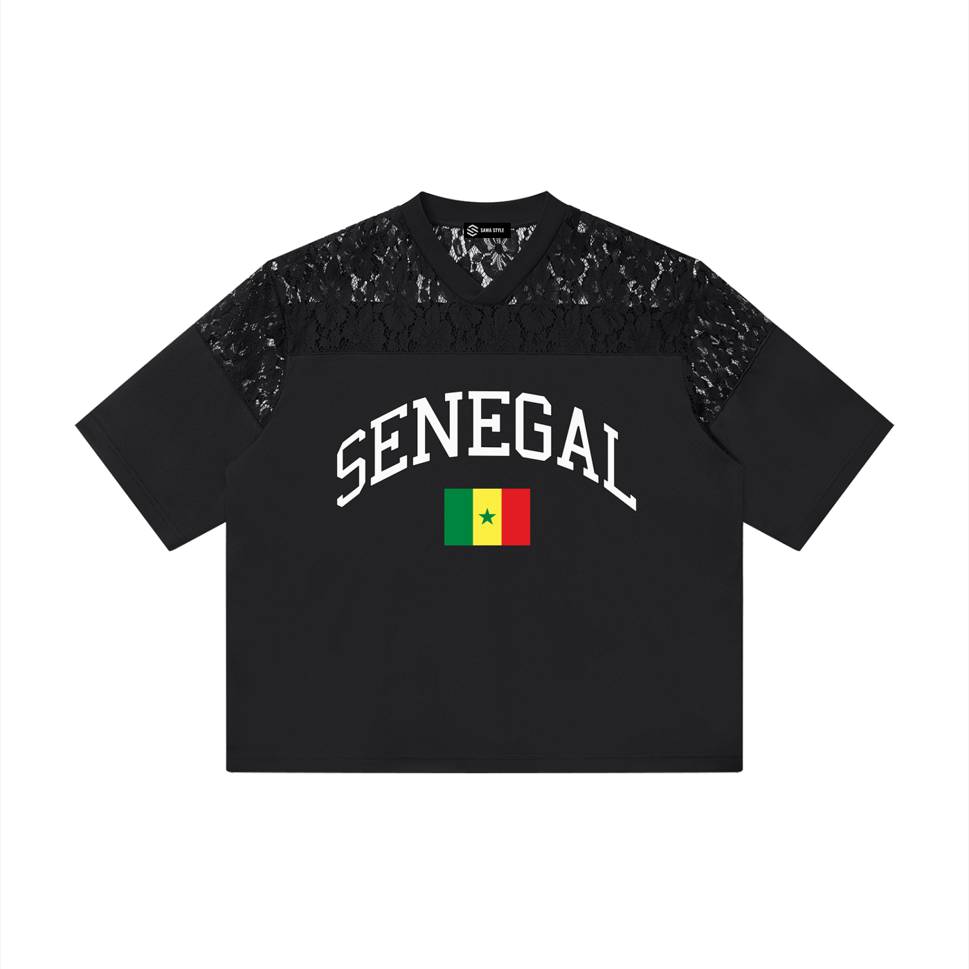 Senegal Lace Panel V-Neck Tee