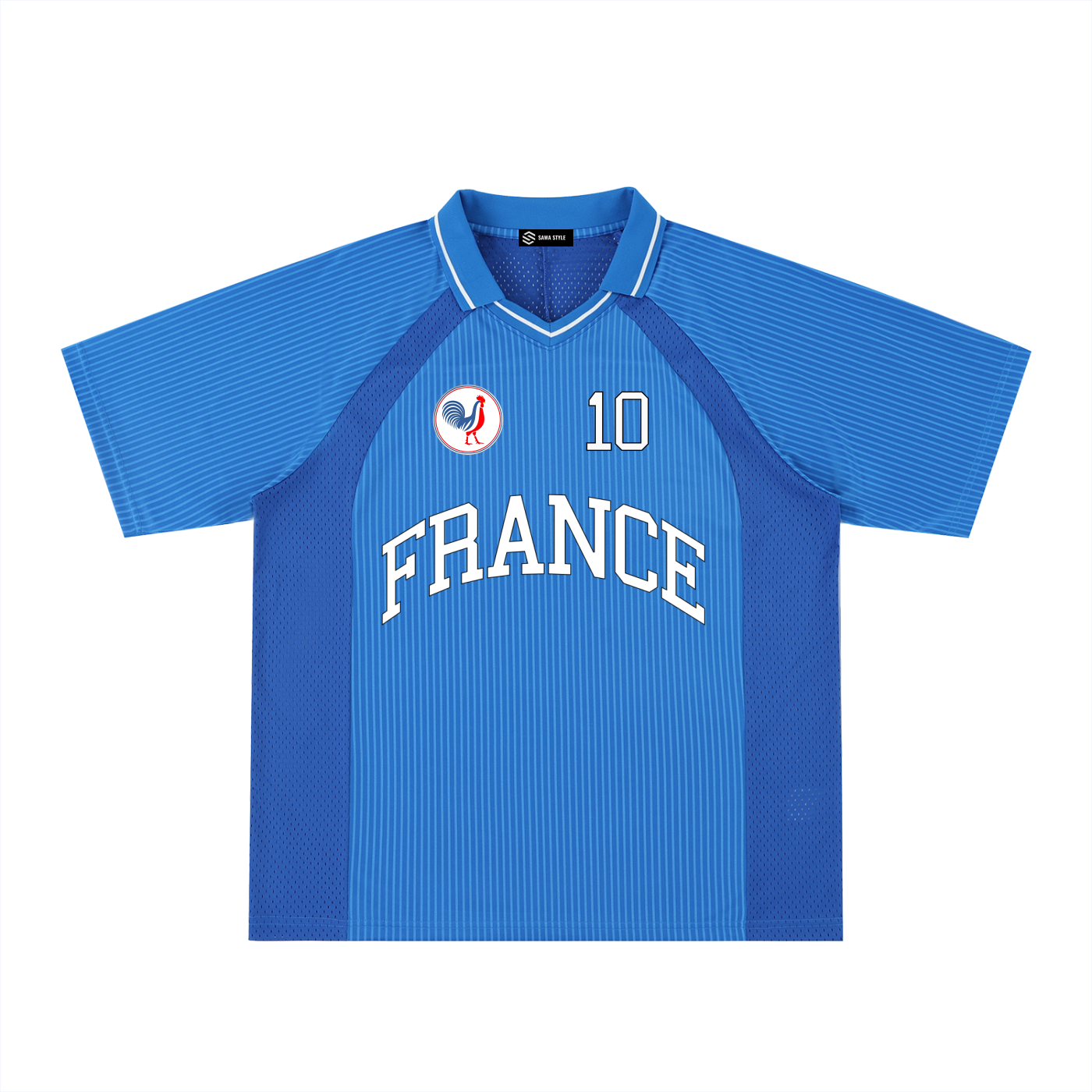 France Striped V-Neck Soccer Jersey – Drop Shoulder Oversized Tee | Black, Blue & Navy | World Cup 2026