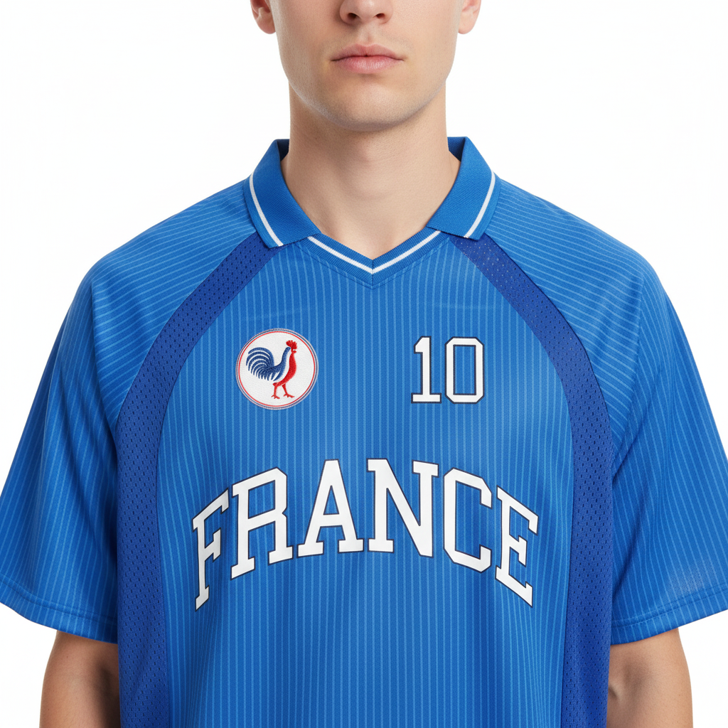 France Striped V-Neck Soccer Jersey – Drop Shoulder Oversized Tee | Black, Blue & Navy | World Cup 2026