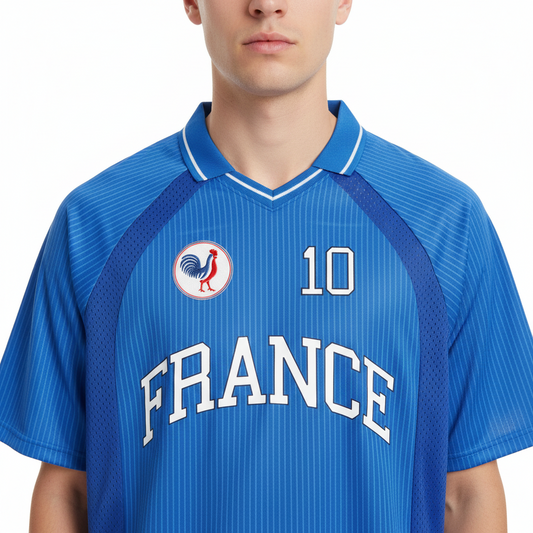 France Striped V-Neck Soccer Jersey – Drop Shoulder Oversized Tee | Black, Blue & Navy | World Cup 2026