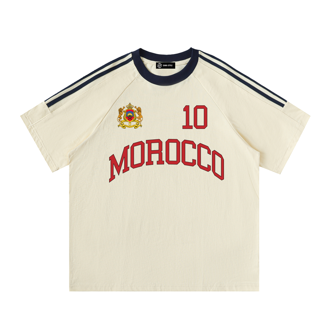 ODMPOD Morocco Maroc sports crewneck cotton T-shirt featuring bold graphic design and comfortable fit.