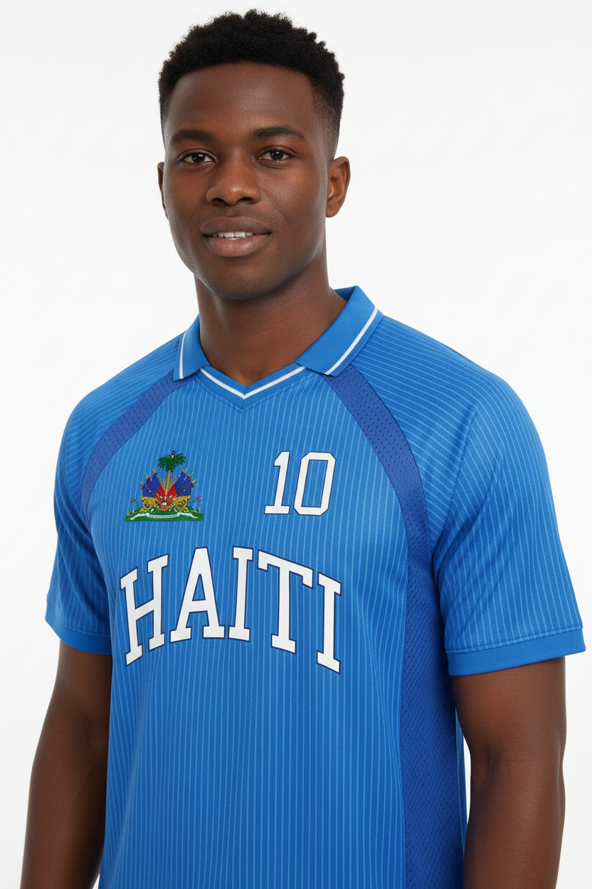 Haiti Sports Oversized Striped V-Neck Jersey