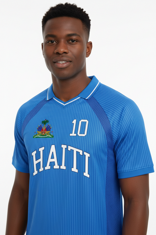 Haiti Sports Oversized Striped V-Neck Jersey