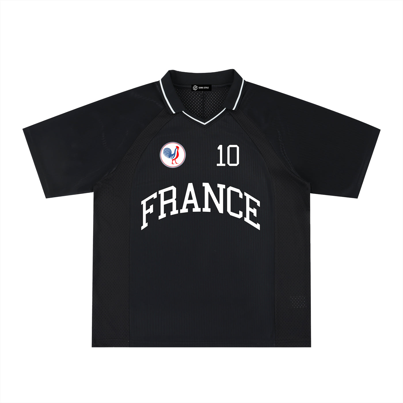 France Striped V-Neck Soccer Jersey – Drop Shoulder Oversized Tee | Black, Blue & Navy | World Cup 2026